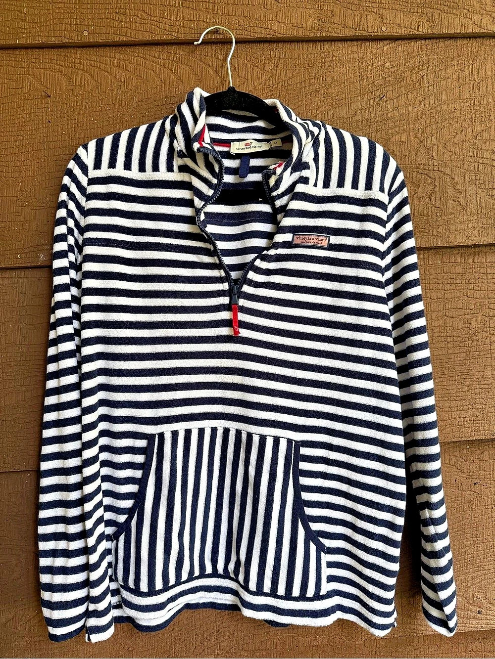 Vineyard Vines Striped Terry 1/4-Zip Pullover Blue & White Medium